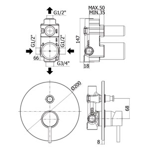 dimensioni miscelatore da incasso stick