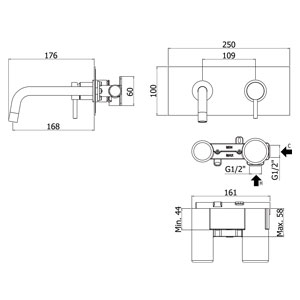 disegno tecnico miscelatore lavandino da incasso stick